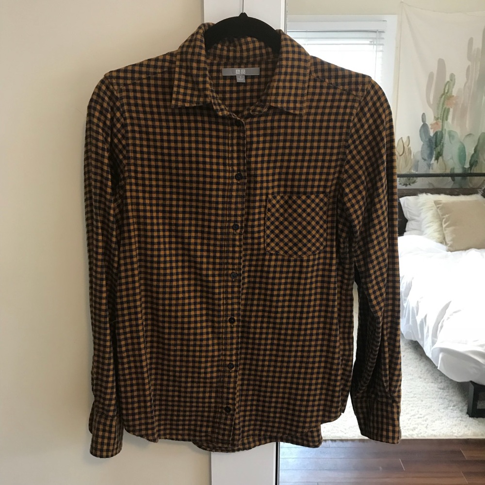 Uniqlo Mustard/Navy Flannel Shirt, Size Small